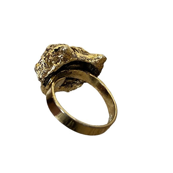 Vintage Wolf Gold Cocktail Ring Rhinestone Eyes - Picture 3 of 4